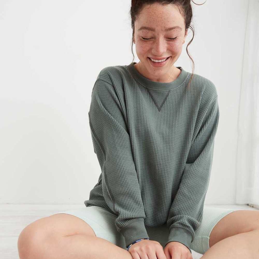 Aerie "The Sweat" Waffle Crew Neck Sweatshirt, XS